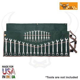 Wrench Set Tool Organizer W 26 Pockets for Tool Set, Metric & SAE Waterproof Ballistic Cotton Canvas Roll-Up Wrench Organizer Pouch for Mechanics, DIYers & Electricians (Tools Not Included) BULL TOOLS