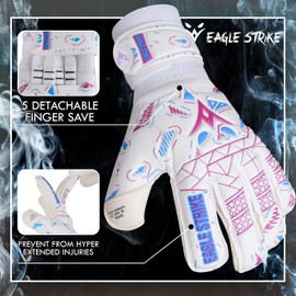 Soccer Goalie Gloves - Fingers Protection, Sizes 5 to 11, 4mm German Giga Latex Pro-Level Gloves (White, Pink & Blue, 7)