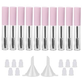 GTHER - Juego de 10 botellas vacías de 10 ml con varita de pestañas e insertos de goma y embudos para aceite de ricino/aceite de crecimiento de pestañas, contenedor de crema de pestañas con tapa, color rosa mate