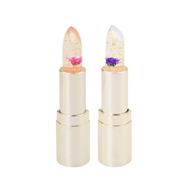 [np] [Set of 2] Kailijumei Genuine Flower Lip Tient Magic Color Lipstick Gold Powder Filled Flower Lip Balm Lipstick (1st Red: Red, 2nd Piece: Purple)