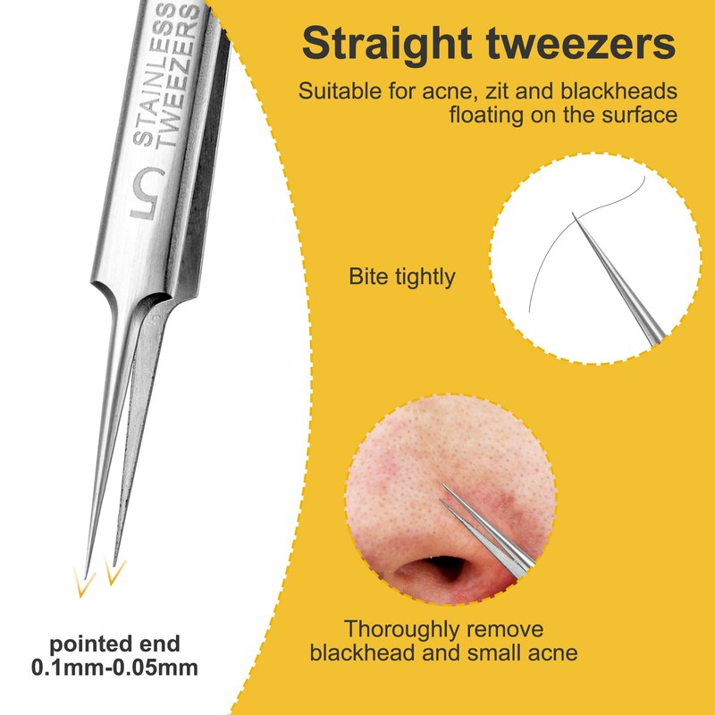 Pimple Blackhead Remover 3-Piece Tweezers Face Nose Black Head Precise