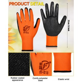 Honeydak 36 Pairs Gardening Gloves for Men Women Breathable Rubber Coated Garden Gloves (Orange, Yellow)