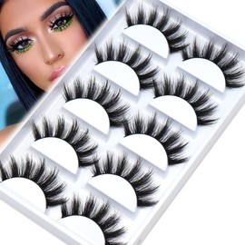 Veleasha Lashes Spiky False Eyelashes 100% Handmade Eyelashes Fluffy Fake Lashes Volume Fake Eyelashes Dramatic Look 5 Pairs Pack (3D07)