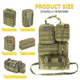 Universal Tactical Car Seat Back Organizer Bag Tactical Molle Vehicle Organizers Panel Vehicle Protector Organizers with 5 Detachable Pouches for Car Truck Ford Jeep (Army green)