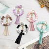 Phamines Wristlet Keychain Women,Cow Wood Beads Silicone Beaded Keyring Bracelet,Elastic
