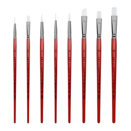 XDT#268 Paint Brush Set-8Pcs Red Nylon Brushes for Acrylic Painting, Watercolor, and Crafting–Includes Angular, Filbert, Round Tip, and Flat Brushes