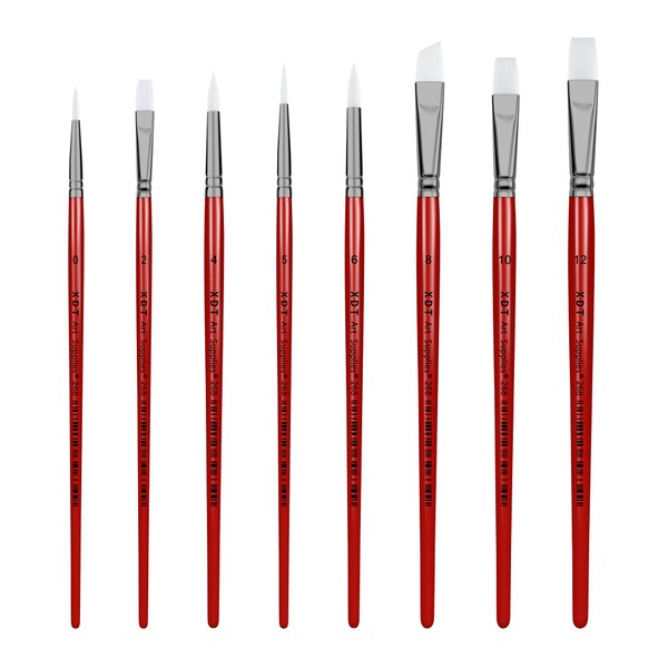 XDT#268 Paint Brush Set-8Pcs Red Nylon Brushes for Acrylic Painting,