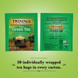 Twinings Green Tea - Smooth Flavor, Enticing Aroma Caffeinated Green Tea Bags Individually Wrapped, 50 Count Ea (Pack of 3)