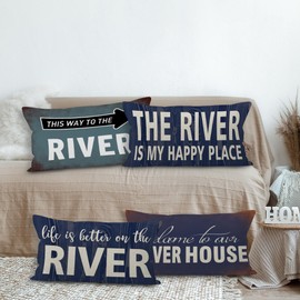 Welcome to The River House Throw Pillow Case, 12 x 20 Inch Set of 4, River House Porch Bench Decor, River Decor, River House Gifts, River House Room Decor, River Pillows Cover for Sofa Couch Bed