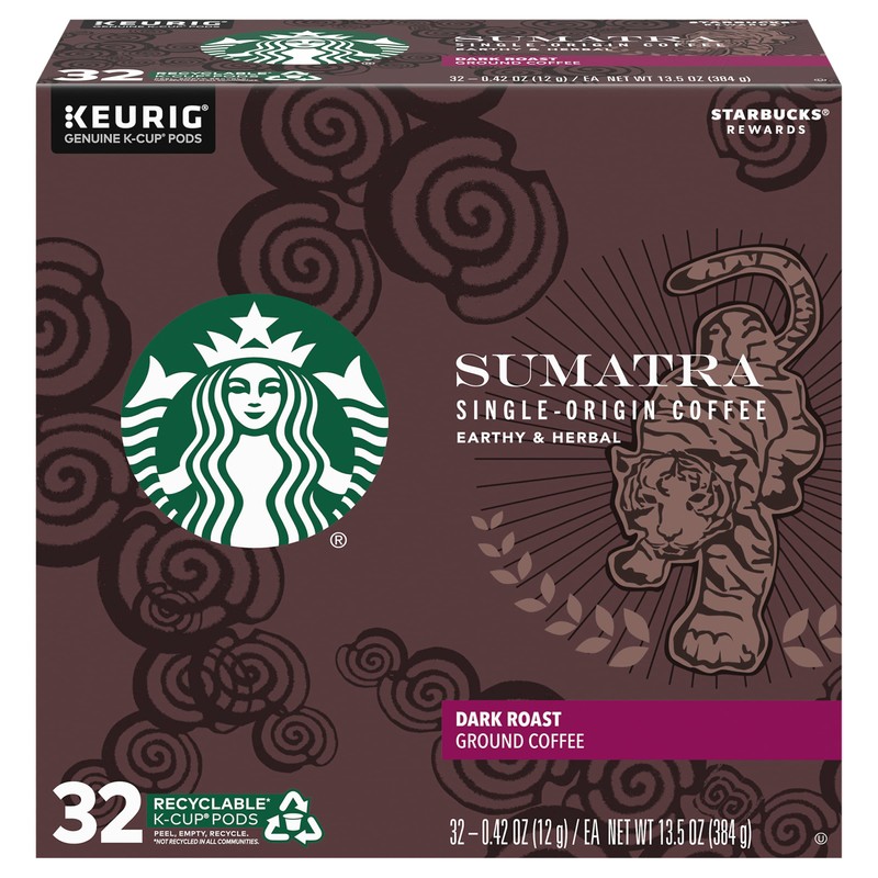 Starbucks Coffee K-Cup Pods, Sumatra Single-Origin Coffee, Dark Roast Ground