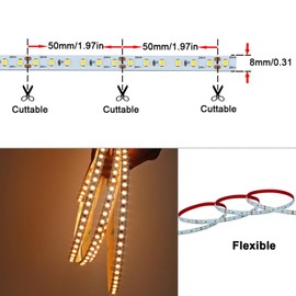 GOMING DC 24V 10M LED Strip Light Warm White 3000K 1200LEDs SMD2835 90W High Brightness 7200LM No-Waterproof IP20 Flexible Ribbon for Backyard Hallways Stairs Decoration Lighting(No Power Supply)