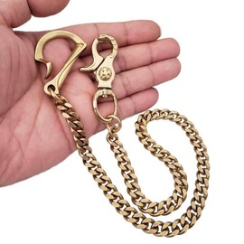 WDJZWZD Solid Brass U Shape Fish Hook Keychain Wallet Chain Biker Pocket Chain and Belt Anti Lost Long Key Chain (C)