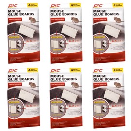 PIC Mouse Glue Boards, Baited Glue Trap with Sticky Adhesive, Sticky Mouse Traps for Indoors, Trampas para Ratones Pest Control Trap, Easy to Set, Non-Toxic, Disposable, 6 Pack (24 Traps Total)