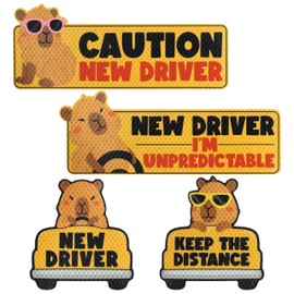 4 Pcs Capybara New Driver Magnets for Car Cute Cartoon Animal Magnetic Signs Reflective Reusable Bumper Stickers Keep Distance Decal Funny Safety Warning for Student Driver Rookie Teens