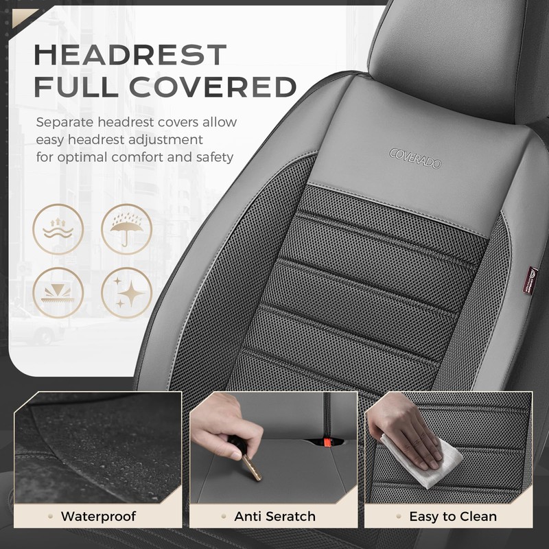 Car Seat Covers Full Set, Memory Foam Leather Car Seat