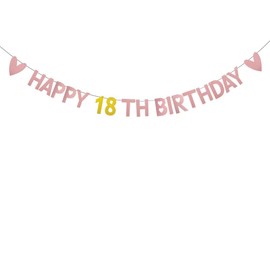 WEIANDBO HAPPY 18TH BIRTHDAY,Rose gold glitter paper happy 18th birthday banner, Pre-Strung, suitable for birthday Party Decorations Bunting Sign Backdrops Supplies .girls, boys, women, men's birthday
