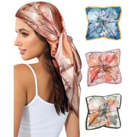 Coubeau Pack of 3 Women's Bandana, Silk Scarf, Hair Scarf, Women for Tying Neckerchief, Women's 35 Inch Large Square Headscarf, Set Q