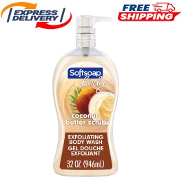 Softsoap Body Wash Pump, Coconut Butter Scrub, Exfoliating Body Wash, 32 Ounce