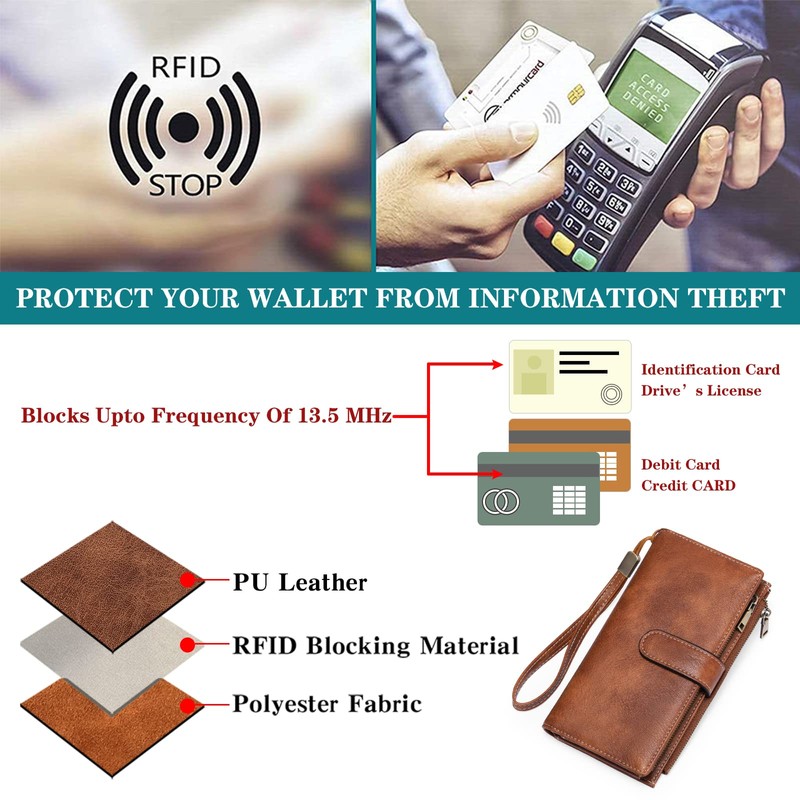GOIACII Wallet for Women RFID Blocking Large Capacity Long Ladies