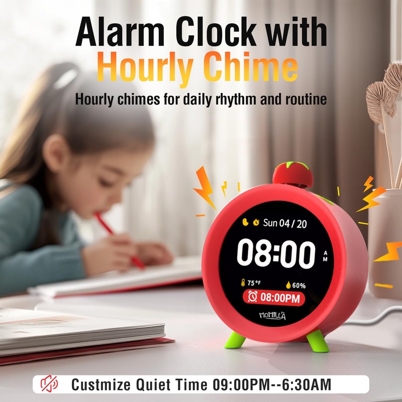 MOMILLA Kids Alarm Clock for Bedrooms, Colorful Display 7-Day Programmable