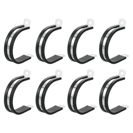 sourcing map 1-3/4"(44mm) Cable Clamp, 304 Stainless Steel Rubber Cushioned Insulated Clamp R Shape Metal Clamp Tube Holder for Pipe Hose Wire Cord Installation 8Pcs