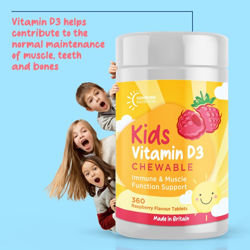 Vitamin D Chewable Supplements for Children 360 Raspberry Flavour Tablets