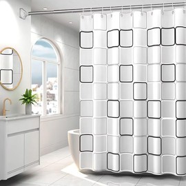 TIKABC Shower Curtain Liner, 4G PEVA Square Shower Liner, Plastic Waterproof Shower Curtains, 72x72 inch with Grommet Holes 3 Magnetic Weights