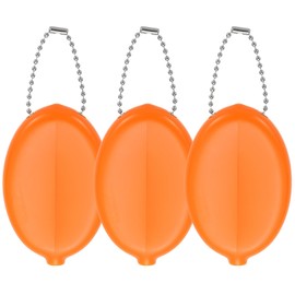 PATIKIL Rubber Coin Purse, 3 Pcs Squeeze Coin Holders with Chain for Men Women Shopping Traveling, Orange