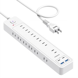 Extension Cord, 6.6 ft (2 m), Power Strip with USB, 12 AC Outlets, 4 USB Ports (2 C Port + 2 A Ports), Outlet Tap, Bulk Switch, Table Tap, Individual Switch, Thunder Guard Function, OA Tap, Multi-Tap,