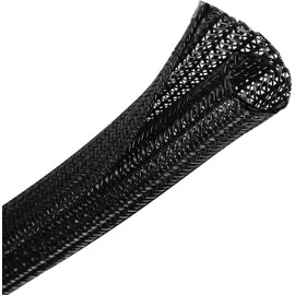 Funda de protección para cables trenzados de 7,6 m - 1,3 cm, sistema de gestión de cables autoenrollable para TV/computadora/home theater/compartimento del motor - Negro