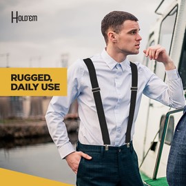 HOLD'EM Heavy Duty Work Suspenders, 2" Wide Men's Clip-On Straps- Brown