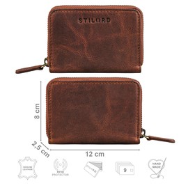 STILORD 'Dirk' Genuine Leather Card Holder Small with Coin Compartment Wallet RFID Protection Vintage Mini Wallet Retro Wallet for Men and Women, Kara - Cognac, coin purse