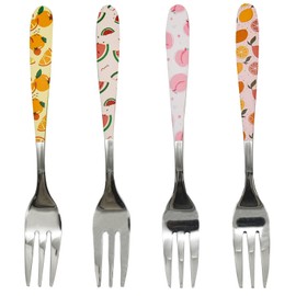 Pinenjoy 4Pcs Dessert Fork with Cute Pattern Printing 18/10(304) Stainless Steel Fruit Fork 5.5inch Appetizer Fork for Baby Home Party Banquet Wedding