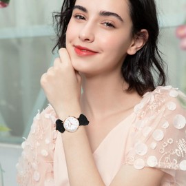 Aroncent Stretch Band Hairband Watch: Easy Reader Watch with Elastic Hairband Strap Arabic Numeral Dial Expansion Band Watch - Analog Quartz Wristwatch for Women Girl and Students - Black