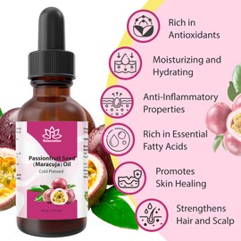 Maracuja Passion Fruit Oil 1 oz – Cold Pressed, Natural Carrier Oil for Hair, Face, Skin, Scalp & Nails | Roll On Friendly, Rich in Lipids, Omega, Moisturizer, Body Glow Extract In Travel Size