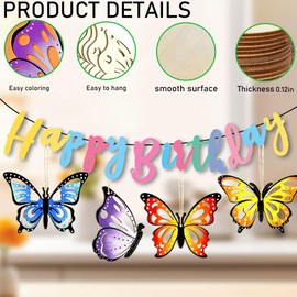 18Pcs Wooden Spring Ornaments 6 Styles Paint Butterfly Cutouts, DIY Blank Unfinished Wood Butterfly Cutouts Ornament for Home Crafts Hanging Decorations