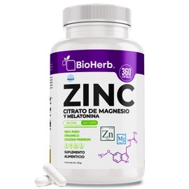 BioHerb® | Zinc y Magnesio con Melatonina, Fórmula de Bienestar y Relajación Natural con 360 Cápsulas de 500 mg (Suministro Para 12 Meses) Gluconato de Zinc y Citrato de Magnesio de Calidad Premium