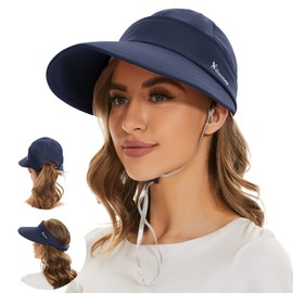 Sun Visor Hats for Women UV Protection Wide Brim 2 in 1 Zip-Off Visor Summer Beach Hat Womens Packable Golf Hat Navy