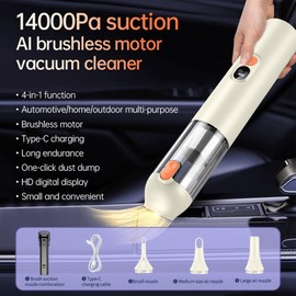 Ebooine Car Vacuum Portable, Handheld Vacuum Cleaner Cordless 14000Pa 4-in-1 Small Vacuum, Blow & Suction 2 in 1, Up to 30 Mins Runtime, Cordless Vacuum Cleaner for Car and Home(Beige)
