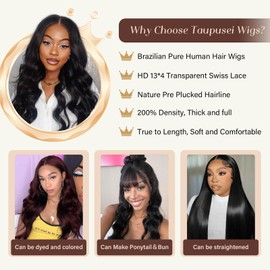 taupusei 28 Inch Body Wave Lace Front Wigs Human Hair 13x4 Transparent HD Lace Frontal Wigs Human Hair 200% Density Wigs Pre Plucked With Natural Hairline Baby Hair Wigs For Women