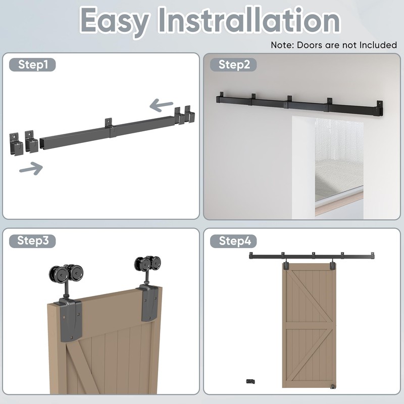 JUBEST 5FT Box Rail Exterior Barn Door Hardware Kit, Heavy-Duty