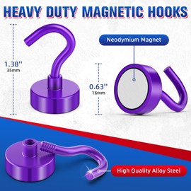 Niuknow Magnetic Hooks, 25lbs Magnets with Hook, 8 Pack Heavy Duty Magnetic Hook for Cruise, Grill, Home, Refrigerator, Lock Accessories, Purple