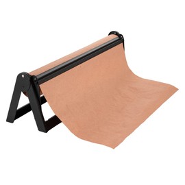 Restaurantware RW Base 26.2 x 6.7 x 8 Inch Wrapping Roll Paper 1 Wall Mountable Butcher Paper Holder - Serrated Blade Rubber Feet Black Steel Paper Cutter Stand Versatile For 24 Inch Butcher Paper