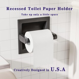 WZKALY Matte Black Recessed Toilet Paper Holder for Large Rolls, Pivoting Black Toilet Paper Holder Wall Mount Stainless Steel, in Wall Toilet Paper Holders Black, Bathroom Toilet Paper Wall Holder