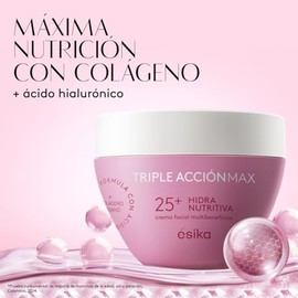ésika Crema facial antiarrugas Hidra Nutritiva Triple Acción Max 25+ años con ácido hialurónico y colágeno, 120g