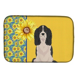 Caroline's Treasures WDK5416DDM Summer Sunflowers Black English Springer Spaniel Dish Drying Mat Absorbent Dish Drying Mat Pad for Kitchen Counter Dish Drainer Mat for Countertop, 14 x 21", Multicolor