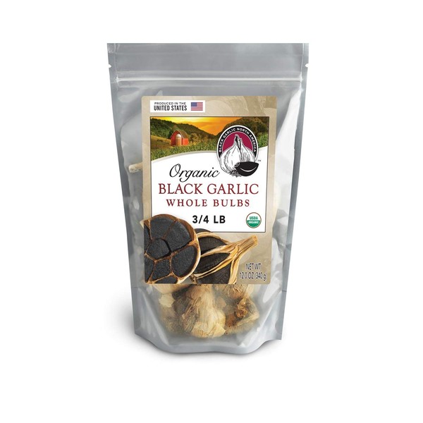 Black Garlic "Organic American" Whole Bulbs (Large 3/4 Pound Bag)...Aged and Fermented 120 Days