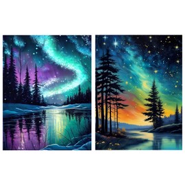 Hongyrjy Pack of 2 Diamond Painting Adult Starry Sky Diamond Painting Pictures, 5D Diamond Painting Aurora Pictures as a Gift Home Wall Decoration 12 x 16 Inches