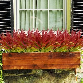 Phliofd 16Pcs Artificial Grass Fake Plants 17.3in Outdoor Plants UV Resistant Greenery Stems Fake Grass for Home Window Garden Office Patio Pathway Front Porch Décor Light Green & Red