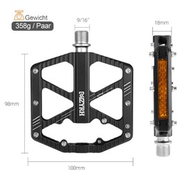 MZYRH Bicycle Pedals with Reflective Strips, Non-Slip MTB Pedals CNC Aluminium Alloy Bicycle Pedals, 3 Sealed Bearings 9/16 Inch Pedals for Mountain Bike, Road Bike, MTB (Black)